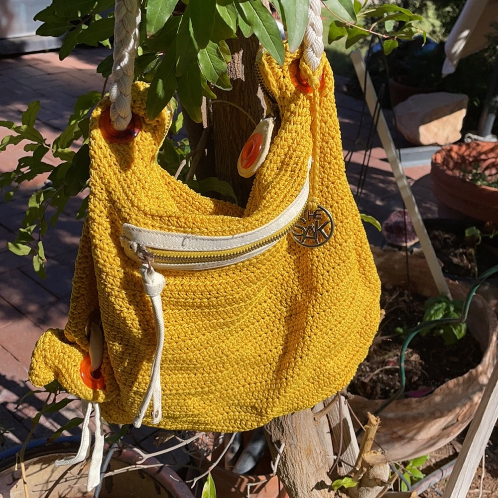 THE SAK~Hobo Crochet Handbag Purse Bag Rope Strap~AUBERRY~Yellow Saffron - Picture 4 of 9